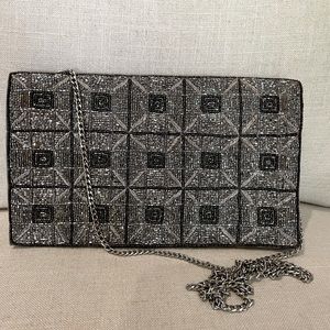 OKPTA Evening Crossbody Purse Gray Metallic Pattern withSilver Metal Strap